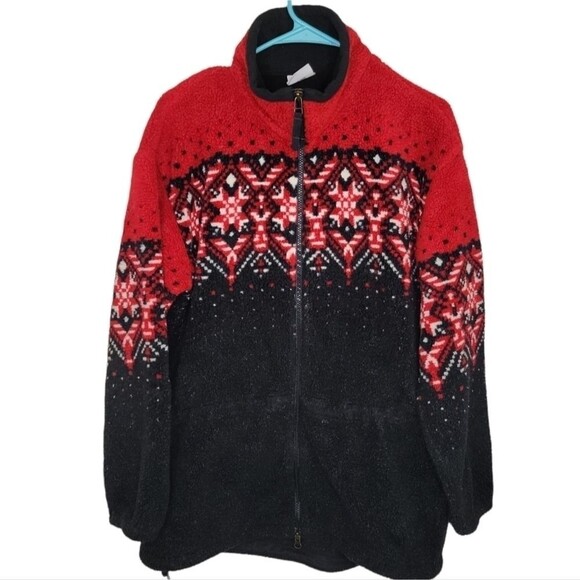 Columbia vintage fair isle print teddy fleece jacket size medium - Picture 1 of 8